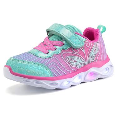 Imagem de COODO Tênis infantil para meninos e meninas com iluminação LED piscando, Água-marinha, 12 Little Kid