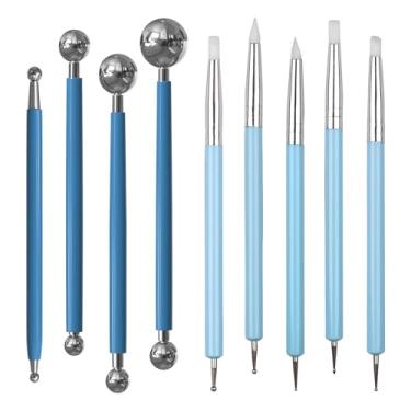 Imagem de DIYOOHOMY 9 peças de ferramentas de argila de polímero, ferramentas de escultura de silicone para cerâmica, pintura de pontos de rocha, arte de unhas, escultura em argila, desenho de cerâmica, faça