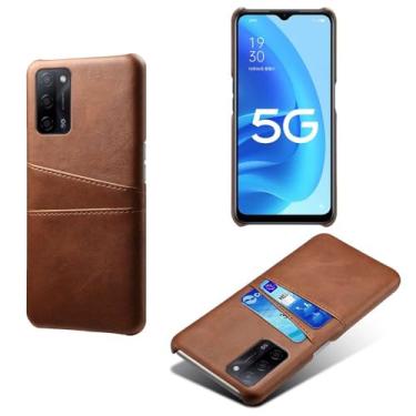 Imagem de Capas Compatível com OPPO A55 5G,Caso de couro PU-Tampa de telefone a prova de choque com 2 slots de cartão,Proteção anti-impressão digital e anti-gota-Brown