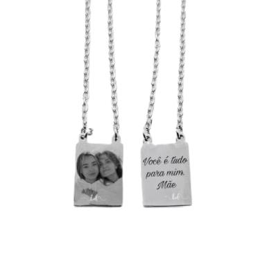 Imagem de Escapulário Colar Placa Personalizada Banhada a Prata Foto Realista Desenho Ou Frase Frente Verso Presente (FOTO E FOTO LAPIS)