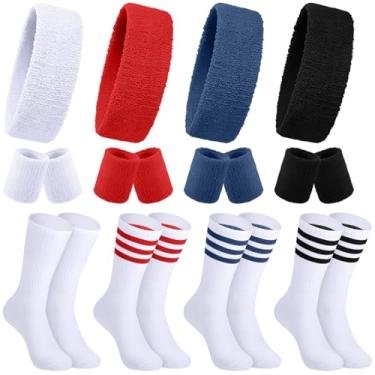 Imagem de Hillban Roupas de treino dos anos 80, acessórios para mulheres e homens, faixas de cabelo neon para tênis, vôlei, esporte, Cor escura, about 19.5 x 5.5 cm/ 7.68 x 2.17"