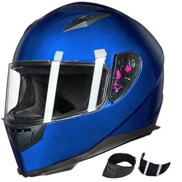 Imagem de Capacete de motocicleta de rosto inteiro da ILM com cachecol removível para pescoço de inverno 2 viseiras DOTILM Small azul IN-JK313-BLUE-S