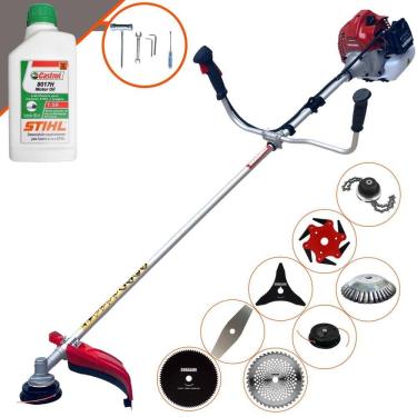 Imagem de Máquina de Corta Grama Kawashima BCJ431L À Gasolina 43cc 1,7HP 10000rpm Multifunções Completa C/ Carretel de Nylon + 7 Opções de Corte + ÓLEO STIHL 2T