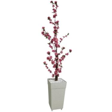Imagem de Planta Arvore Artificial Cerejeira Rosa Sakura + Vaso Branco Rattan Decoração Enfeite Casa Sala(Arvore Rosa)