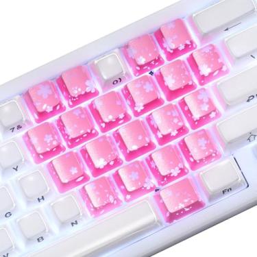 Imagem de HITIME XVX Pink Sakura Teclas fofas, Love Theme Shine Through Custom Keycaps, Blank OEM Profile IMD translúcido, para teclado mecânico MX Switchs, rosa (apenas 21 teclas)