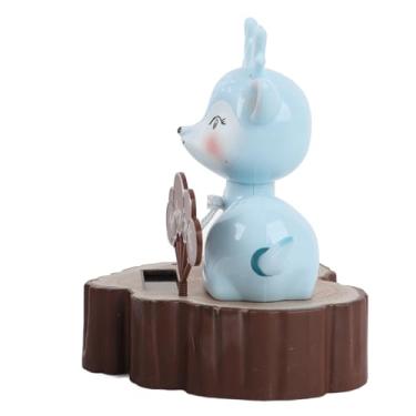 Imagem de Cabeça de Agitação Movida a Energia Solar, Animal Decorado Em Forma de Cervo, Ornamento Decorativo de Alce para Escultura de Mesa, Decoração Automática para Veículos, (Azul,