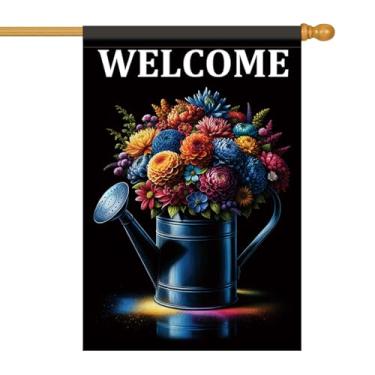 Imagem de Starlit Patio Bandeira de casa de boas-vindas 71 x 101 cm bandeira de jardim dupla face regador flores banner quintal pátio exterior varanda sazonal design floral casa jardim quintal primavera verão