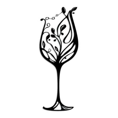 Imagem de YITOBA Arte de parede de vinho para decoração de cozinha e bar, placa de metal para sala de jantar, decoração de parede preta moderna, presente para bebedores e espaços de entretenimento (preto)