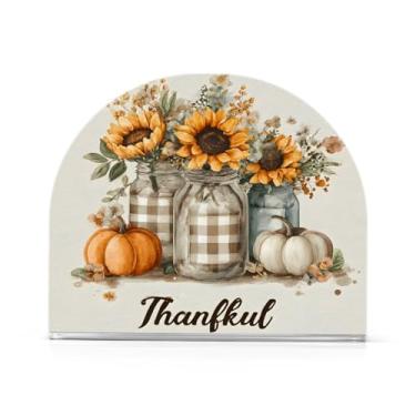 Imagem de Suporte de guardanapo de vaso de flor de girassol de abóbora outono para mesas porta-guardanapos de coquetel de papel para jantar na cozinha, dispensador de guardanapo de jantar acrílico para