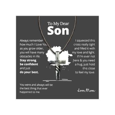 Imagem de 72ore Colar To My Son From Mom corrente preta com pingente de cruz de cobre para homens, joias de aniversário, presentes para filho, Sem Pedra Preciosa