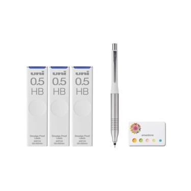 Imagem de Lapiseira uni Kuru Toga Advance modelo de atualização de 0,5 mm, corpo branco (M510301P.1) + grafite de lapiseira Uni, grafite à prova de manchas "The Uni", conjunto HB 3 de 0,5 mm e notas adesivas