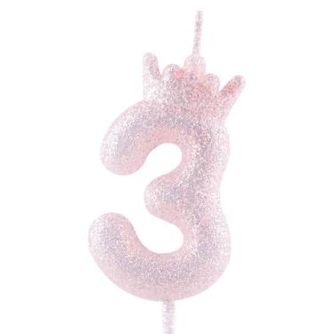Imagem de Velas de aniversário com coroa roxa com purpurina, número de aniversário roxo claro para decoração de topo de bolo, meninas, casamentos, comemorações, artigos de festa feliz