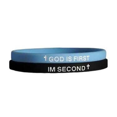 Imagem de GIKILEE Pulseira God Is First Christian Rubber Cross God Is FIRST IM SECOND Religious Faith Bible Verses Bracelet for Women Men Motivational Encouragement Gifts, 0.1, Acrílico, Sem Pedra Preciosa