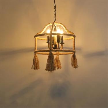 Imagem de Contemporâneo Corda De Cânhamo Restaurante Lâmpada Pendente Estilo Industrial Retro Internet Café Bar Quarto Roupa Loja Balcão Bar Candelabro (L D40CM)