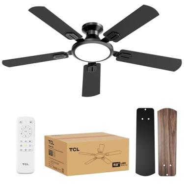 Imagem de TCL Ventilador de teto discreto de 132 cm com luz, fino, preto, montagem embutida, motor reversível CC, 6 velocidades, controle remoto, silencioso, regulável, luz LED, 3CCT, ventilador de teto preto