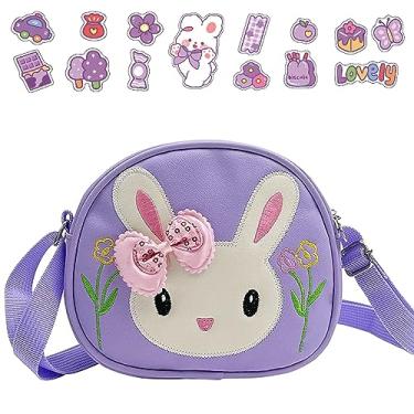 Imagem de cotmcor Bolsa infantil para meninas, bolsa fofa para crianças, bolsa tiracolo de coelho para presente com adesivos