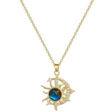 Imagem de Peasimy Colar de sol e lua com strass planeta azul pingente cósmico colar para mulheres joias celestiais, Large, Metal, Sem Pedra Preciosa