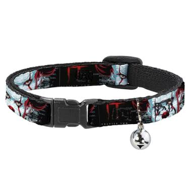 Imagem de Coleira de gato Warner Bros. Filmes de terror, coleira separada com sino, capítulo dois pennywise face close-up preto vermelho azul, 21 a 30 cm de largura
