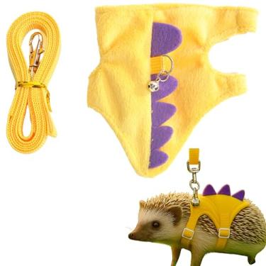 Imagem de Coleira de ouriço ajustável e arnês com sino seguro, coleira em forma de dinossauro para treinamento, roupas de hamster para furão, porquinho-da-índia, hamster, acessórios de ouriço (amarelo)