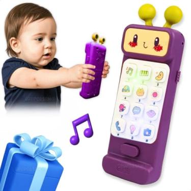 Imagem de Celular Telefone Infantil De Brinquedo Interativo Música Sons Educativos Luzes Mordedor Sensorial Fase de Dentição Presente Bebê 1 Ano 12 Meses Natal Aniversário Dia Das Crianças (Robô Roxo)