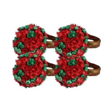 Imagem de Kit 4 Argolas para Guardanapo Flores Secas - Verde e Vermelha - Pense 