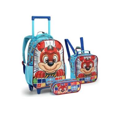 Imagem de Kit Mochila Rodinha Cachorro Herói Lancheira Estojo Escolar - Seanite,
