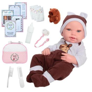 Imagem de Boneca Reborn com Bolsa Maternidade Roupa Capivara + Itens - Cegonha R