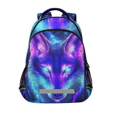 Imagem de Mochila WEVIBOFU Blue Purple Galaxy Wolf para crianças de 6 a 12 anos