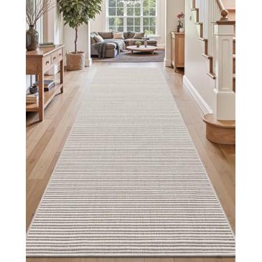 Imagem de DEXI Tapete de corredor de tecido para corredor, 8,3 x 30,5 cm Boho Tapete trançado lavável, tapetes internos finos de pelo baixo para entrada, cozinha, quarto, lavanderia, bege-cinza claro