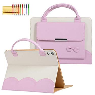 Imagem de Capa de mão para iPad mini 7 (A17 Pro) 2024/iPad Mini 6 2021 21.1 cm, carteira de bolso com laço fofo Techcircle com alça dupla de couro PU, hibernar/despertar automático, rosa