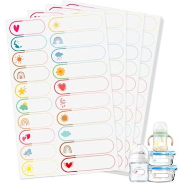 Imagem de 320 etiquetas de mamadeiras para creche, adesivos de nome à prova d'água, etiquetas autoadesivas reutilizáveis para crianças pequenas, materiais de decoração de berçário escolar (Boho)