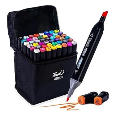 Imagem de Kit Canetinhas para Pintar Bobbie Goods 24 ou 48 Cores – Canetas Ponta Dupla para Tecido, Acrílico e Papel – Estojo com Marcadores Artísticos para Desenho, DIY, Colorir e Customizar (48)