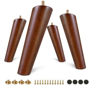 Imagem de FoDau770 Pernas de móveis de madeira de borracha marrom 18 cm, pés de madeira afunilados inclinados conjunto de 4 pés de móveis UNC de meados do século, peças de reposição para armário, sofá, cômoda