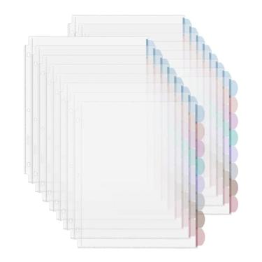 Imagem de Mr. Pen - Protetores de folha transparente com abas, 8 abas, 16 conjuntos, divisórias de plástico transparente para fichário de 3 anéis, divisória de página de índice inserível, abas multicoloridas
