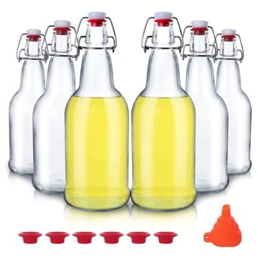 Imagem de UrSpeedtekLive Pacote com 6 Garrafas de Vidro de 473 ml, com Tampas Herméticas e Giratórios para Cerveja, Kombucha, Kefir, Extrato de Baunilha