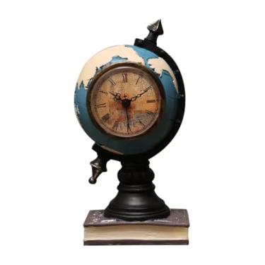 Imagem de Relógio de Mesa Vintage com Globo Terrestre, Suporte em Resina, Estilo Retrô, Decorativo (Azul)