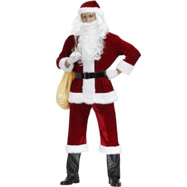 Imagem de Terno adulto de Papai Noel - Roupa Profissional de Papai Noel | Confortável terno de Papai Noel, fantasia de Natal, fantasia de Papai Noel para baile de Hersil