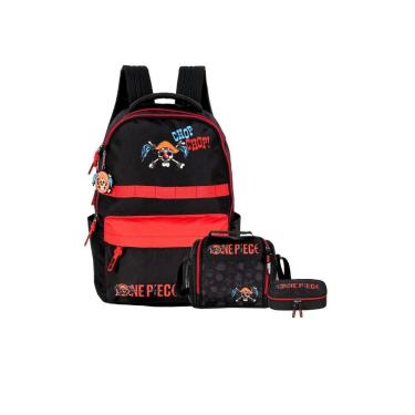 Imagem de Kit Mochila Costas + Lancheira + Estojo One Piece - Vermelho