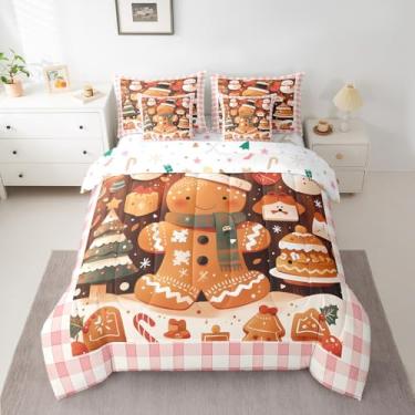 Imagem de Conjunto de edredom casal de 7 peças para decoração de quarto, Feliz Natal (edredom + lençol de cima + 2 fronhas + 2 fronhas + 2 capas de travesseiro)