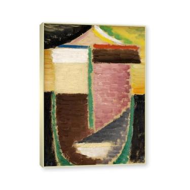 Imagem de NHLDZYH Moldura de champanhe. Impressões de arte Alexej von Jawlensky - Pintura de retrato - (cabeça abstrata 17) - Pôster de decoração de parede vintage. 50 x 70 cm - 19,6 x 27,5 pol