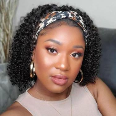 Imagem de Peruca com faixa de cabeça Smoothair Kinky Curly 30cm Cabelo humano co