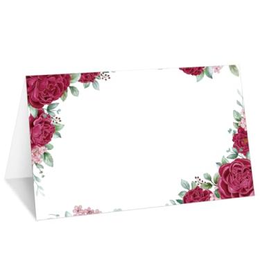 Imagem de Red Roses Place, conjunto de 25 cartões de nome de barraca floral para configuração de mesa, etiqueta de comida para casamento, chá de bebê, artigos de festa de jantar de aniversário -018