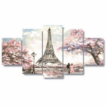Imagem de Kit Quadros Decorativos Paris Torre Eiffel Rosa Aquarela