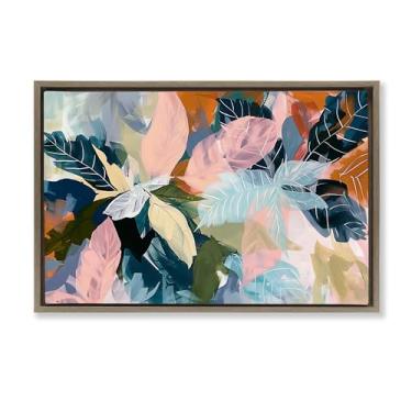 Imagem de Stupell Industries Oásis tropicais brilhantes folhas marrom moldura flutuante arte de parede design por Elara Yasna, 21 x 31