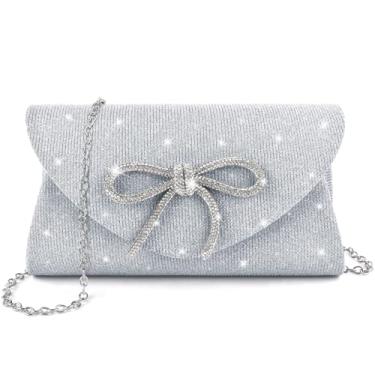 Imagem de PACETAP Bolsa de noite com laço brilhante para mulheres, bolsas de mão elegantes com glitter para festa de casamento, formatura