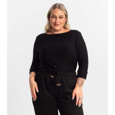 Imagem de Blusa Plus Size Manga 3/4 Secret Glam Preto, Plus G4, Preto