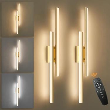 Imagem de Sparklelf Conjunto de 2 arandelas de parede LED modernas douradas conjunto de 2 luminárias de parede internas para sala de estar, arandela de parede regulável para cabeceira, quarto, banheiro, 80 cm