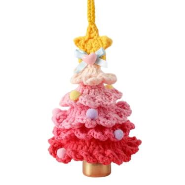 Imagem de Árvore de Natal de crochê de tricô, enfeites de pendurar em árvore colorida gradiente para amigos, família e amantes, plantas de flores feitas à mão para decoração de escritório em casa, enfeites de