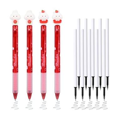 Imagem de Temiary 4 canetas de tinta de gel apagáveis retráteis fofas e 10 recargas, caneta de tinta azul de secagem rápida com borracha, escrita suave de ponta fina de 0,5 mm para anotações no diário (coelho)