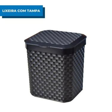 Imagem de Lixeira de Pia Rattan Com Tampa Preta Lixo Pequeno Para Cozinha - Arqp